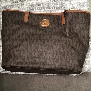 Michael Kors Brown Monogram Tote with Tan Accents